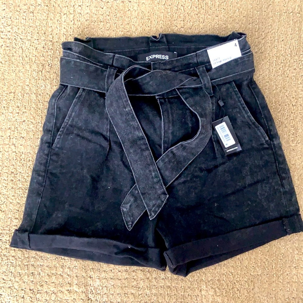 Never worn with tags, express high waisted black washed shorts